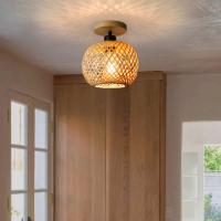 Lámpara De Techo Retro De Bambú Tejida E27 Para Sala De Estar Y Pasillos Luz Decorativa De Madera Natural Fuente De Alimentación AC 220V - details 1
