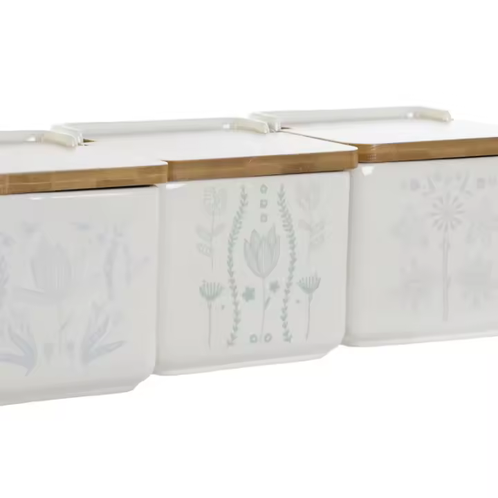 DKD Home Decor - Salero con Tapa DKD Home Decor Azul Blanco Verde Lila Bambú Scandi 750 ml 14 x 12,5 x 12 cm (3 Unidades) - 1