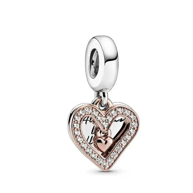 Pandora Colección centelleante con diseño de corazón a mano alzada-Colgante de plata de ley y baño de oro rosa de 14k，Viene con un embalaje de caja de regalo completo. - 1