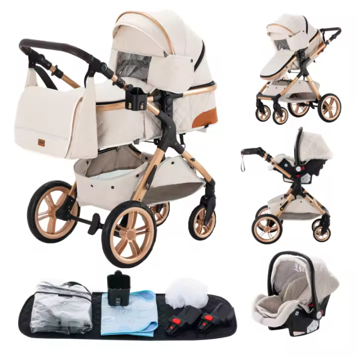 EU Children Store - carrito bebe 3 en 1 Cochecito de Bebé Combinado Compacto Todoterreno Lujoso Paisaje Alto Cuatro Veces 0-36 Kg Sillas de paseo BastóN Plegable Accesorios CóModos - 1
