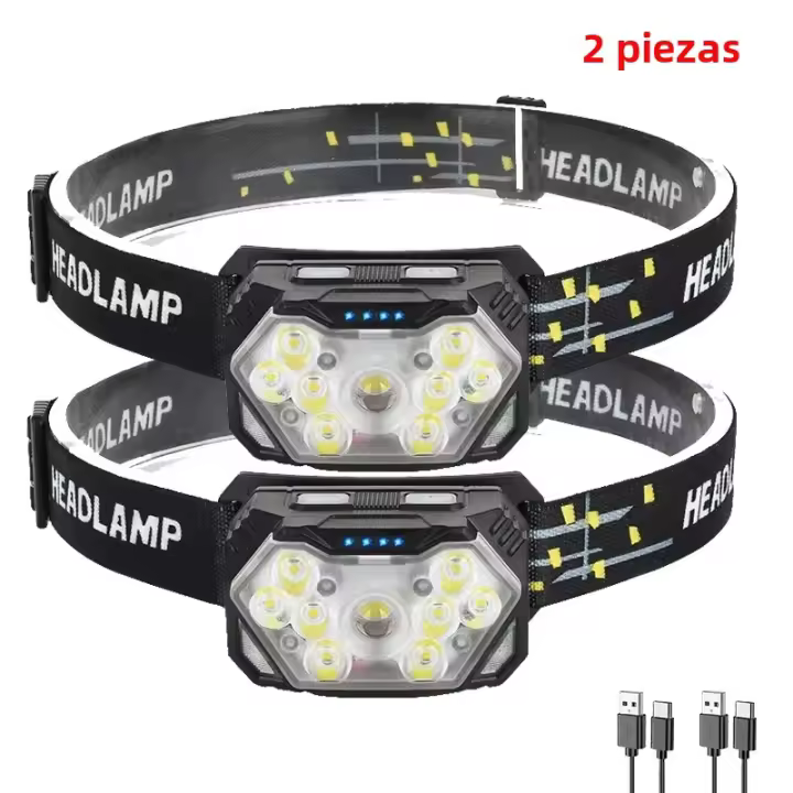 Lámpara Frontal LED De 9 Luces Recargable USB Con Sensor De Movimiento Luz Fuerte Para Pesca Camping Y Actividades Al Aire Libre Impermeable Con Tres Modos De Iluminación - 1