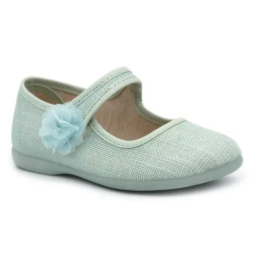 Mercedita lino flor TOKOLATE 1145M-09 en verde agua, beige y rosa. Hechas en España - 1