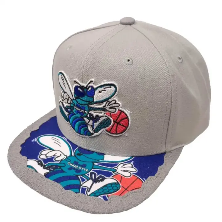 Gorra plana Charlotte Hornets "NBA Munch Time" Gris Mitchell and Ness - 1