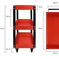 ORION91 Carro de Herramientas con Ruedas Carro de Taller Mecánico 3 Bandejas de Almacenamiento Rojo y Negro Metálico Asa Lateral Hogar Almacén Bricolaje Taller (70x35x76 cm) - SpazioLuzio - details 1