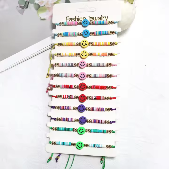 Pulsera De Cerámica Suave Multicolor Con Rostros Sonrientes Set De 12 Para Niños Y Niñas Pulsera De Amistad Cartoon Unisex - 1