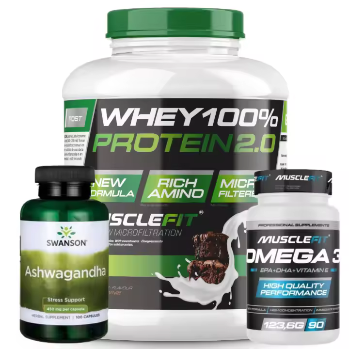Pack Mente y cuerpo saludable│Ashwagandha 100caps + Whey Protein 2kg + Omega 3 90caps │ Musclefit + ALLNUTRITION  - MUSCLECULT - 1