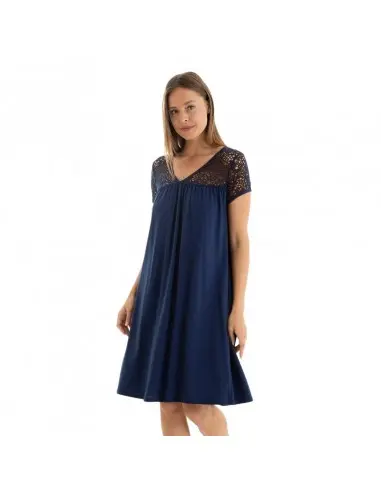 MASSANA vestido mujer manga corta encaje azul marino L257440 - 1