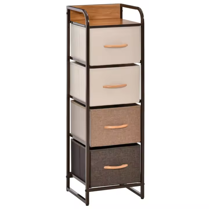 HOMCOM Cómoda con 4 Cajones de Tela Plegables, Cómoda para Dormitorio Estrecha con Marco Metálico, Cajonera para Espacios Pequeños, Sala de Estar, Vestidor, Baño, Multicolor - 1