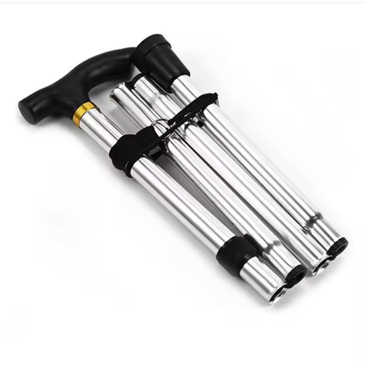 Bastón Telescópico De Aleación De Aluminio Para Senderismo Y Trekking Plegable Con Punta De Goma Para Ancianos Color Negro/Cobre - 1