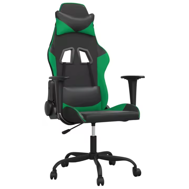 Silla Gaming de cuero sintético negro y verde - 1