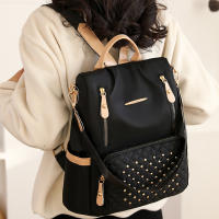 Mochila escolar para estudiantes con forma de diamante de gran capacidad, moderna, sencilla, informal y versátil, mochila para mujer con incrustaciones de remaches. - details 12