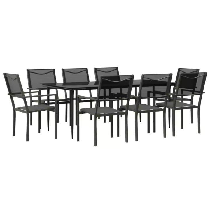 vidaXL Juego de comedor para jardín 9 piezas acero y textilene negro - 1