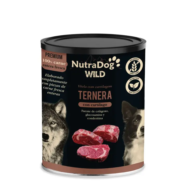 Lata de ternera con cartílago para perros NutraDog WILD PREMIUM 400g 15 LATAS - 1