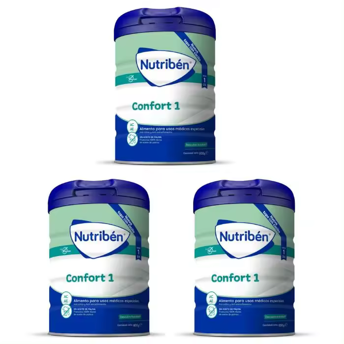 Nutriben Confort 1 - Pack 3 x 800 gr. Leche en Polvo Bebé Anticólicos y Antiestreñimiento - 1