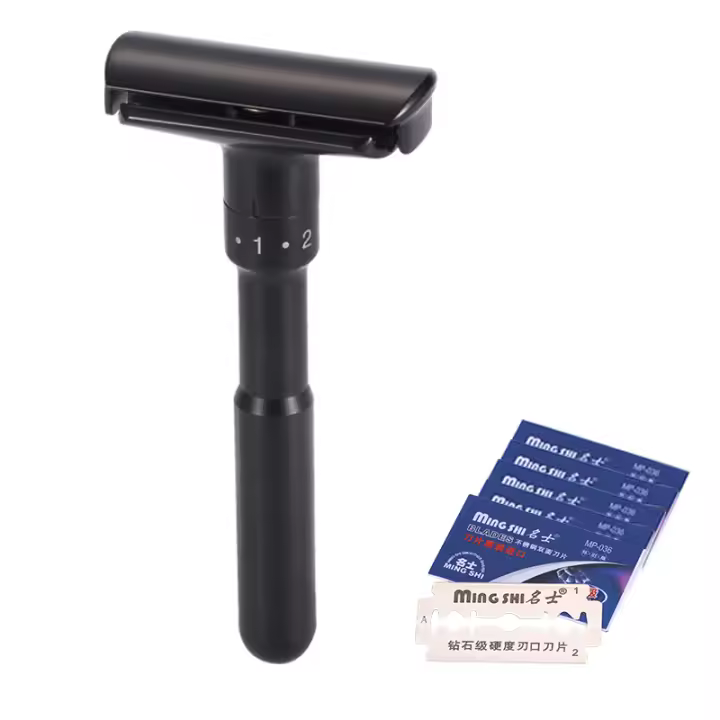 Afeitadora De Seguridad Mingshi Metal Ajustable Para Viajes Doble Lámina Clásica Para Hombres Cabello Negro Peluca Con 5 Hojas - 1