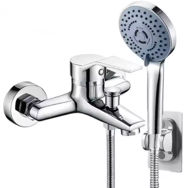 BIT Grifo de bañera con ducha de 5 funciones, grifo de bañera cromado con soporte de pared y manguera de ducha de 150 cm para ducha de baño, Griferia para Baño Completo - 1