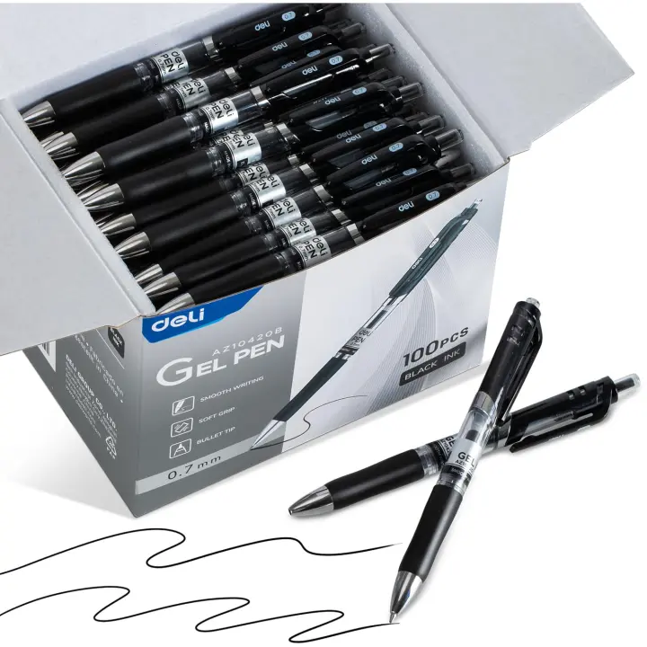 Deli Gel Pens 10 Pcs Rotuladores Retráctiles Tinta Negra Punto Medio 0.5mm Escritura Suave Secado Rápido No Mancha Para Diario - 1