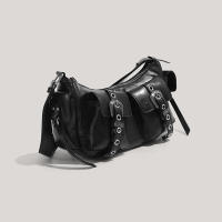 Bolso De Hombro Negro Y2K Punk Estilo Hot Girl Con Múltiples Bolsillos Y Hebilla Metálica Forma De Cuadrilátero Bolso De Media Luna - details 4
