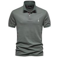 MOV-Camiseta POLO bordada con ciervo de algodón 80% de talla europea de alta calidad para hombre, camiseta básica de manga corta con solapa de color sólido para hombre - details 3