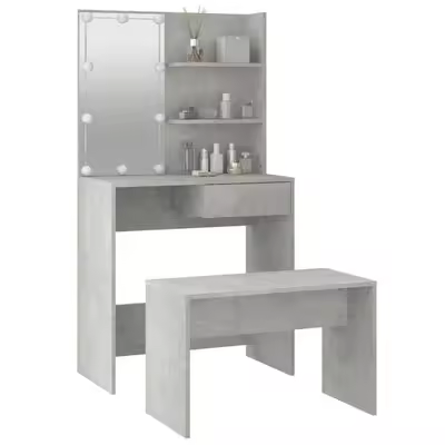 Juego de tocador con LED Madera contrachapada Blanco - 1