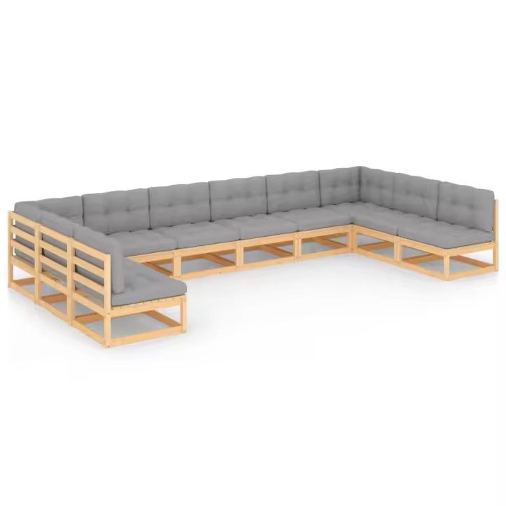 vidaXL Juego de muebles de jardín 10 pzas y cojines madera maciza pino - 1