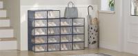 SONGMICS Cajas de Zapatos Plástico, Juego de 18 Organizadores de Almacenamiento, Caja Zapatero Plástico Plegable y Apilable para Zapatillas hasta talla 44, Transparente y Azul Carbón/Transparente y Beige Avena/Transparente y Negro/Transparente y Verde Lau - details 0