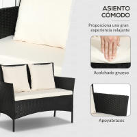 Outsunny Conjunto de Jardín de Ratán Sintético Juego de 4 Piezas Muebles de Jardín con 2 Sillones 1 Sofá de 2 Plazas 1 Mesa de Centro con Tablero de Vidrio y Cojines Negro y Crema - details 3