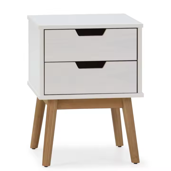 VS Venta-Stock Mesita de Noche Baku 2C Blanca de Madera Maciza con 3 Cajones - 1