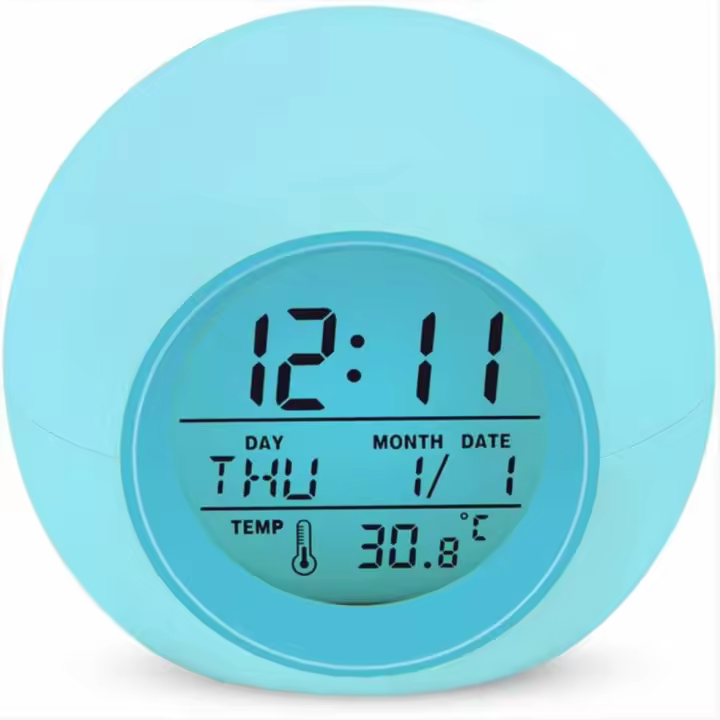 Despertador digital para niños - 7 colores - Despertador luminoso para niños y niñas - Función de repetición - 8 tonos de llamada - 12/24 horas - Pantalla de temperatura ambiente de girasol - 1