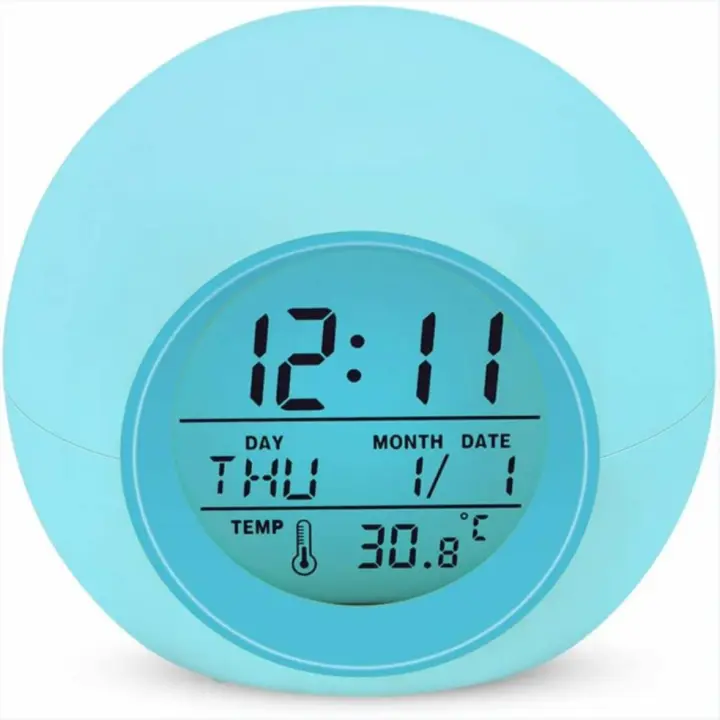 Despertador digital para niños - 7 colores - Despertador luminoso para niños y niñas - Función de repetición - 8 tonos de llamada - 12/24 horas - Pantalla de temperatura ambiente de girasol - 1