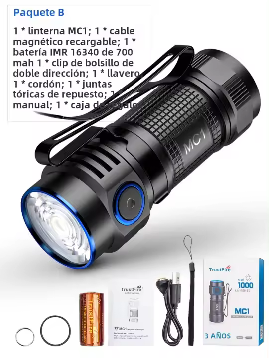 Linterna De Bolsillo Trustfire MC1 Recargable USB 1000 Lúmenes EDC Lámpara LED Magnética Carga Rápida 2A Con Imán Farol De Trabajo - 1