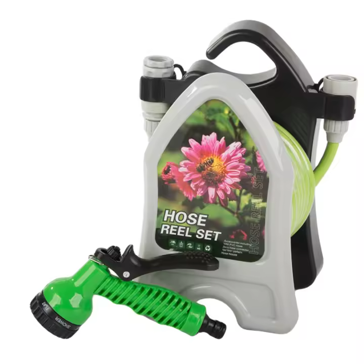 Manguera de riego con enrollador y pistola rociadora, 10 metros de longitud, media pulgada, resistente y flexible, ideal para jardín, terrazas y lavado de coches, sistema ajustable con múltiples modos de riego, fácil almacenamiento - 1