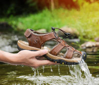 Sandalias De Cuero Genuino Para Hombre Zapatos De Verano Resistentes Al Agua Para Exterior Y Playa Sandalias Romanas Casuales Para Adultos Talla Verdadera - details 0