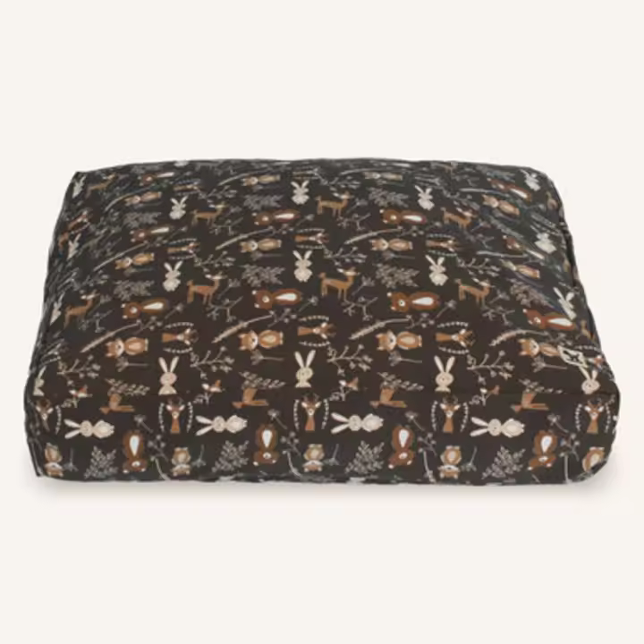 Funda de Cama Rellenable y Sostenible para Perros y Gatos Molly Mutt - Modelo Gorgeous Beasts (marrón escuro con diseños de criaturas) - Lona 100% algodón transpirable y certificado - Lavable a máquina - Diversos Tamaños - 1