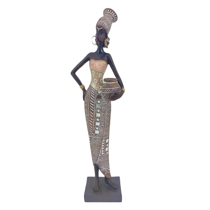 CAPRILO REGALOS & DECORACIÓN Figura Decorativa de Resina "Africana Plantada con Jarrón" . Adornos y Esculturas. Regalos Originales. Decoración Hogar. 9,50 x 5 x 33 cm - 1