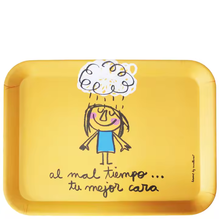 Bandeja de mesa "al mal tiempo tu mejor cara" - Ligera y cómoda de llevar - Superficie mate antideslizante que reduce el movimiento de platos y vasos - Apto para lavavajillas - Medidas: 43,5x32,5x1,5cm - 1