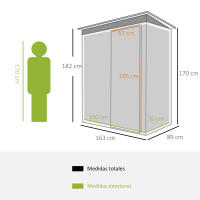 Outsunny Cobertizo de Jardín Exterior 1,16 m² 163x89x182 cm Caseta Metálica para Herramientas con Puerta Corredera y Techo Inclinado para Terraza Patio - details 2