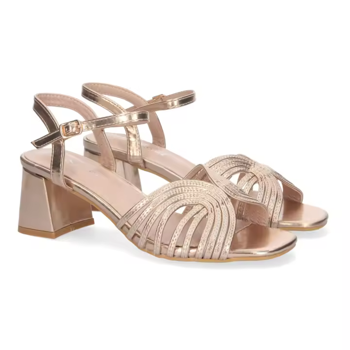 PuntoSalao Sandalias tacón medio cómodo para fiesta elegante para mujer color champán JL778 - 1