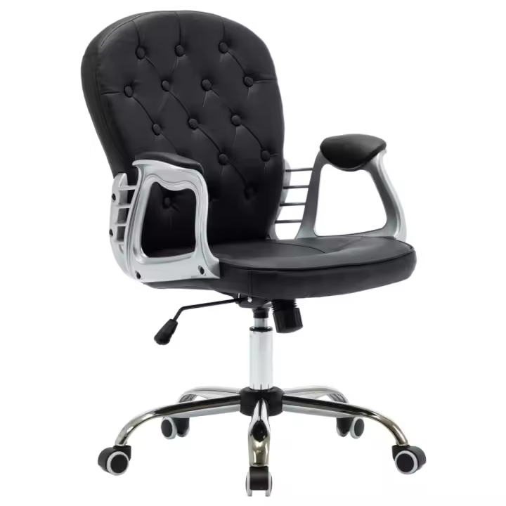 Silla de oficina de cuero sintético negro - 1