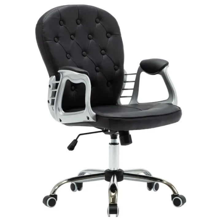 Silla de oficina de cuero sintético negro - 1