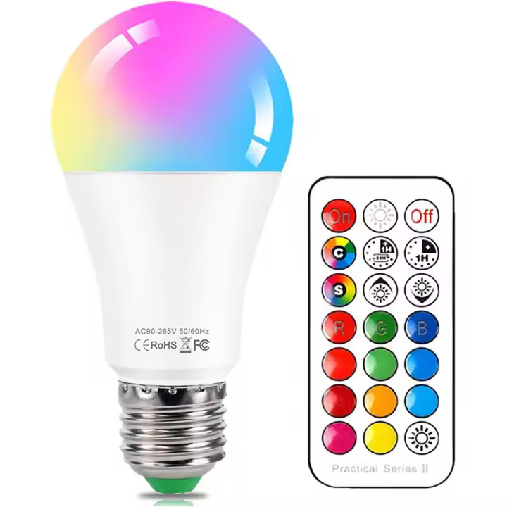 Bombilla LED de color E27 de 10 W, regulable, con cambio de color, 12 opciones de color, control remoto de 21 teclas incluido para decoración del hogar, bar, iluminación ambiental de KTV [Clase energética E] - 1