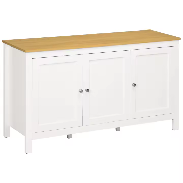 HOMCOM Aparador de 3 Puertas, Aparador de Salón con Estantes Ajustables, para Cocina, Entrada, Comedor, Dormitorio, Blanco, 120x40x70 cm - 1