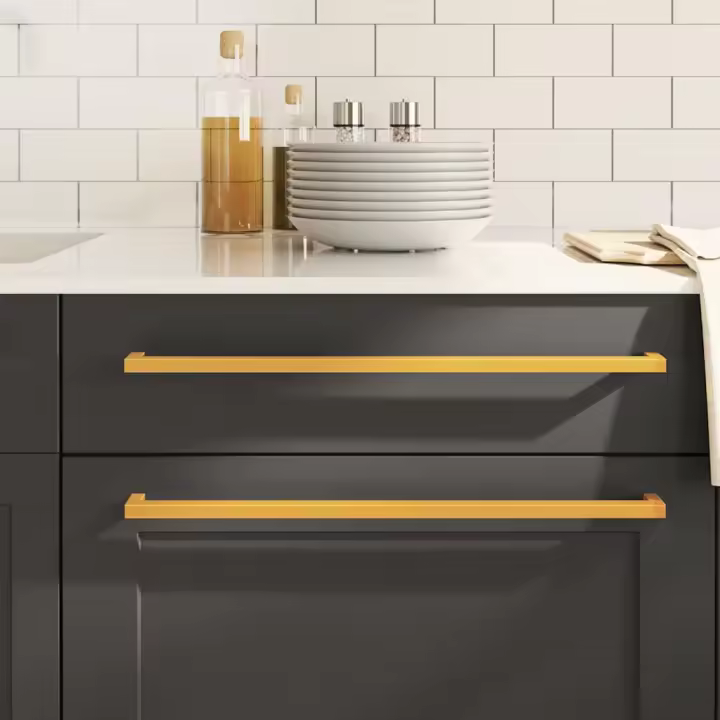 vidaXL Tiradores para armarios 5 uds acero inoxidable 480 mm en color Dorado/Negro | almacenamiento funcional diseño moderno para baño dormitorio sala - 1