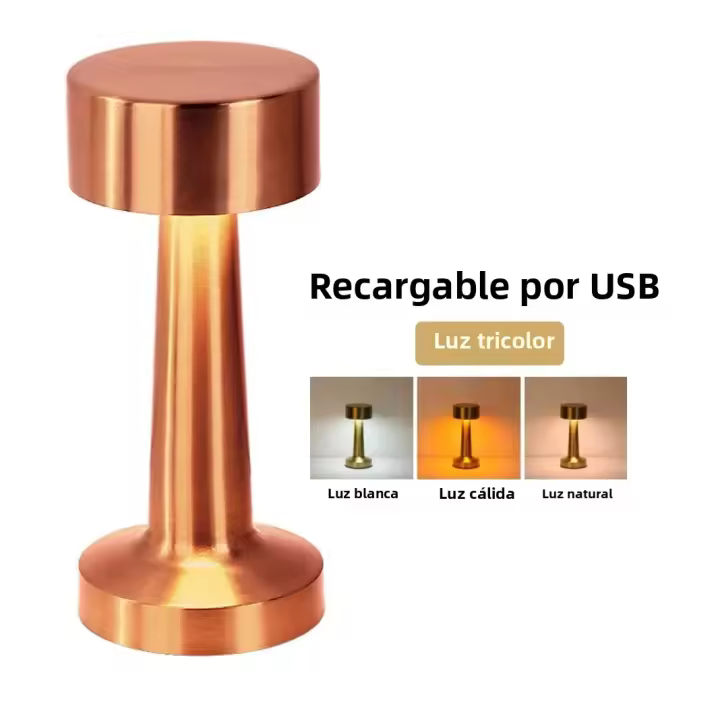 Lámpara De Mesa Recargable Retro Con Toque Metálico Para Decoración De Bar Y Café Restaurante Luz Nocturna LED Para Escritorio Y Dormitorio - 1