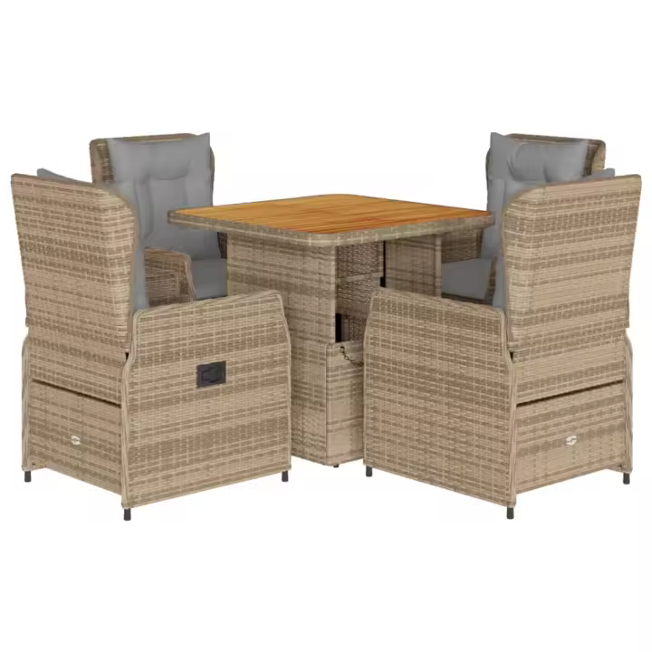 vidaXL Set comedor de jardín 5 pzas con cojines ratán sintético beige - 1