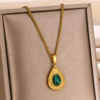 Collar Colgante Forma De Lágrima Dorado Para Mujer Acero Inoxidable Piedra Natural Joyería Moda Regalo Para El Día De La Mujer - details 5