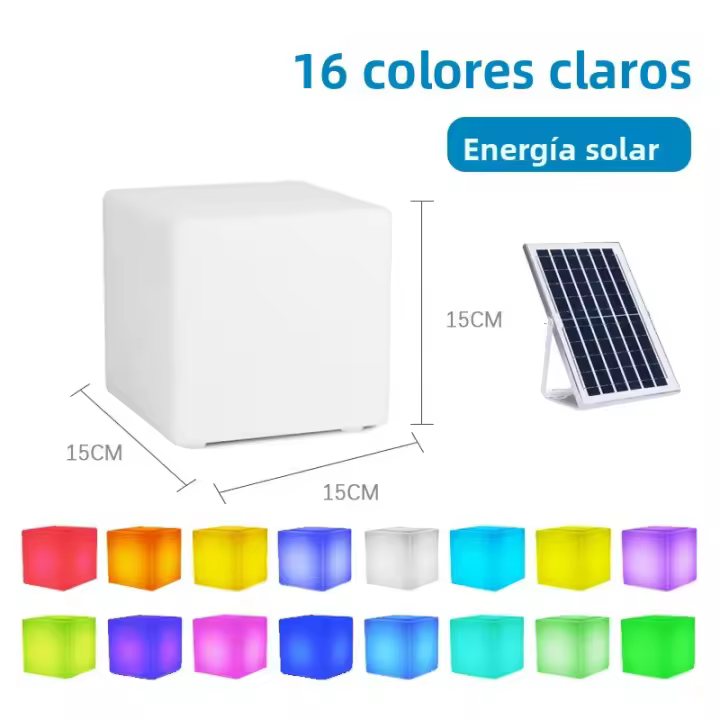 Lámpara Decorativa De Cubo LED De 16 Colores Con Controlador Recargable Por USB Y Solar Para Mesa Fiesta Camping - 1