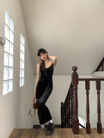 Vestido Largo Sin Mangas De Terciopelo Negro Vintage Para Mujer REALEFT Otoño Invierno Estilo Vintage Cuello En V Ajuste Suave - details 11