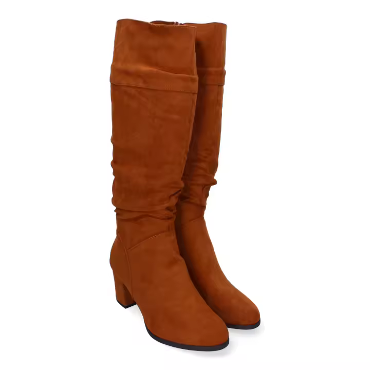 PuntoSalao Botas altas tacón medio cómodo para mujer color camel ZS-93 - 1