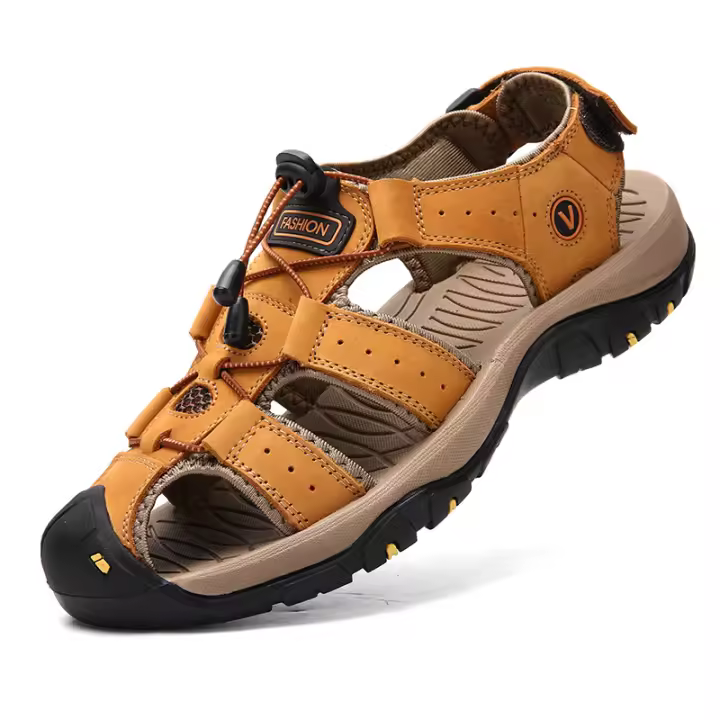 Sandalias De Verano Para Hombre Cuero Genuino Zapatos Casuales Para Exteriores Sandalias De Cuero Para Playa Zapatos Romanos Cuña De Goma - 1